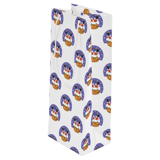 Sacola Para Vinho Papai Noel Na Chaminé, Neve, Natal, Ano Novo (Verso inclinado)