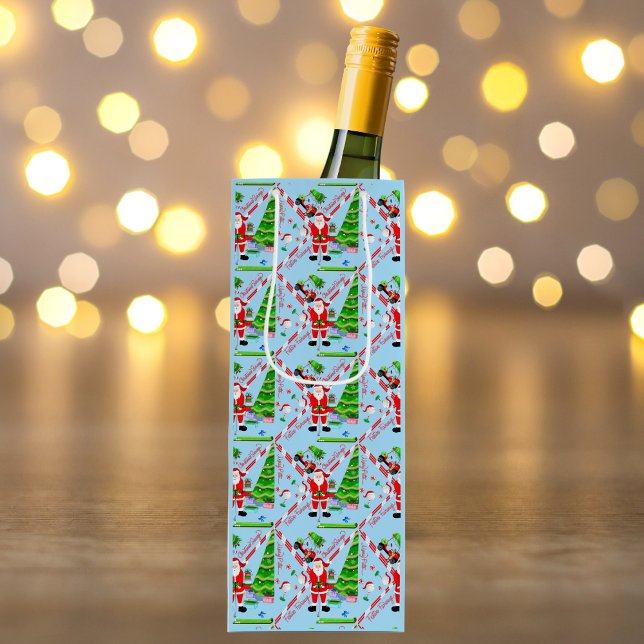 Sacola Para Vinho Papais noeis Golfe na Árvore de Natal (Golf-Themed Wine Surprise! Wrap bottles, spread festive cheer with Santa's flair.)