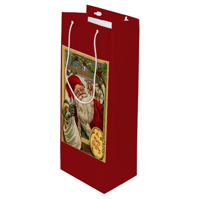 Sacola Para Vinho Papais noeis na janela com Saco de Presente de Vin (Frente inclinada)