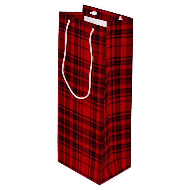 SACOLA PARA VINHO PAPEL DE PRESENTE XADREZ VERMELHO (Frente inclinada)