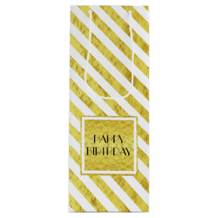 Sacola Para Vinho Parabéns Elegante Dourado Stripes