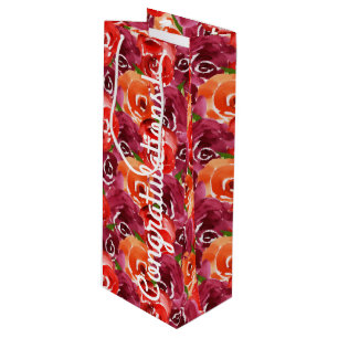 Sacola Para Vinho Parabéns Flores Vibrantes em Aquarela