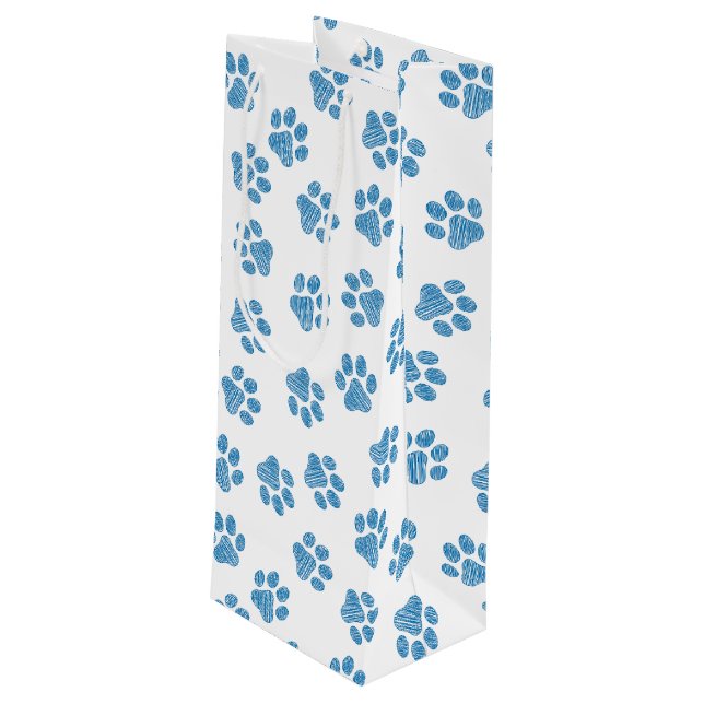 Sacola Para Vinho patas, patas de cães, patas azuis (Verso inclinado)