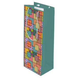 Sacola Para Vinho Patchwork Pattern Flowers Bolinhas Stripe