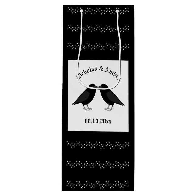 Sacola Para Vinho Personalização do Casamento Gótico Beijando Ravens (Frente)