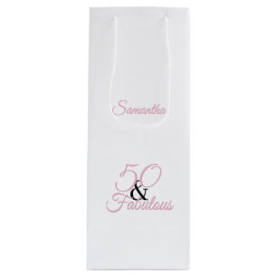 Sacola Para Vinho Personalizado 50 e fabuloso aniversário rosa