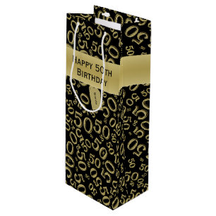 Sacola Para Vinho Personalize:  50th ouro feliz do aniversário/pret