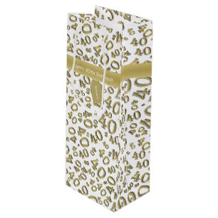 Sacola Para Vinho Personalize:  Ouro feliz do aniversário de 40