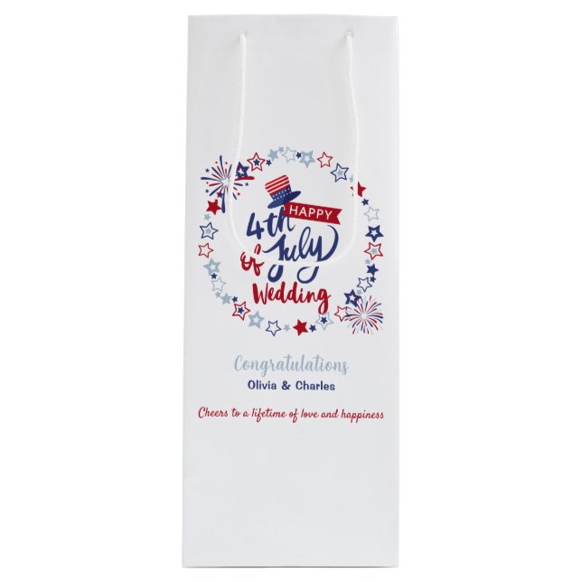 Sacola Para Vinho Personalized Happy 4th of July Wedding Cheers (Frente)