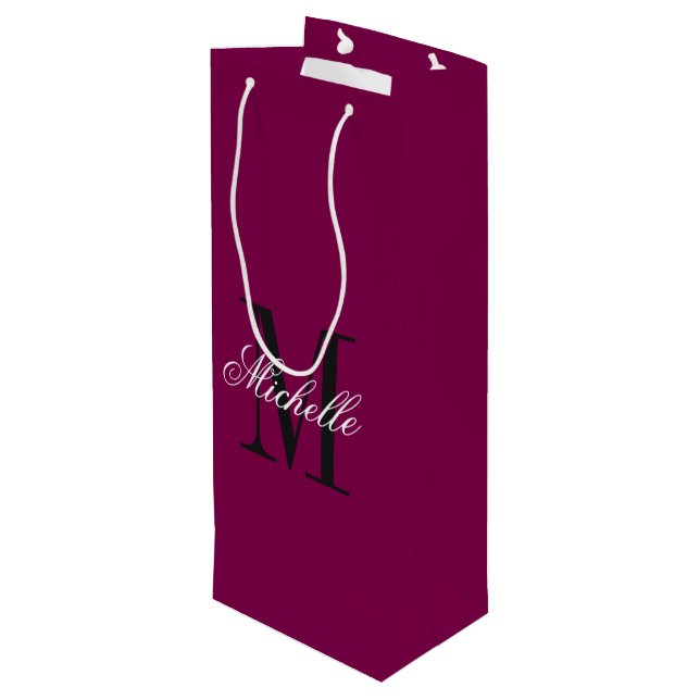 Sacola Para Vinho Personalized monogram burgundy red custom (Verso inclinado)