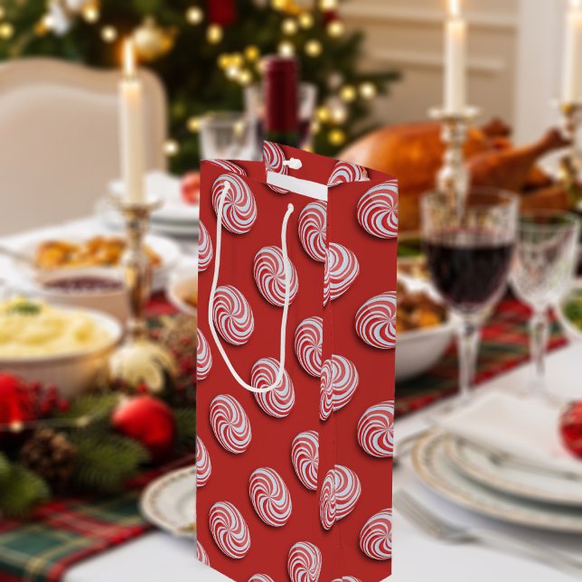 Sacola Para Vinho Pimenta-de-Natal Doces Festivos Vinho-presente-Sac (Bright red peppermint candy swirls pattern on this Christmas wine gift bag. Fun and festive!)