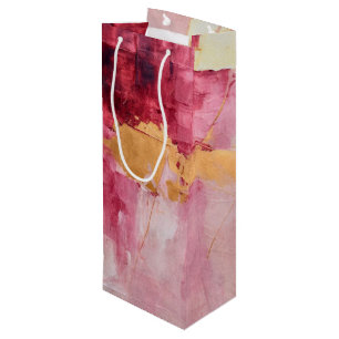 Sacola Para Vinho Pincel Artístico Trave Dourado e Rosa