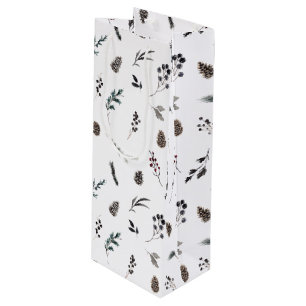 Sacola Para Vinho Pinecone de inverno preto simples Natal