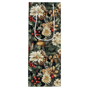 Sacola Para Vinho Pinheiro de Natal Floral Tradicional de Férias