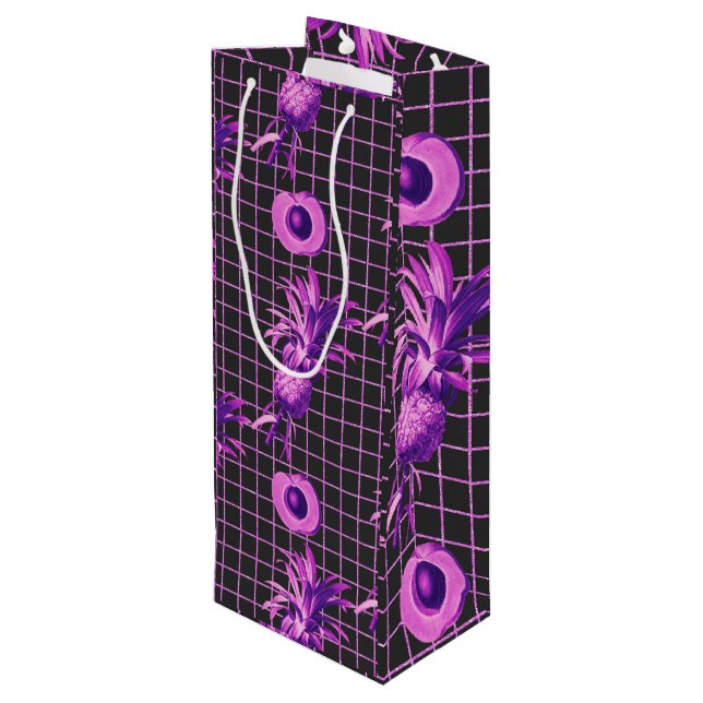 Sacola Para Vinho Pink 80s Pineapple Mango Lemon Pattern (Verso inclinado)