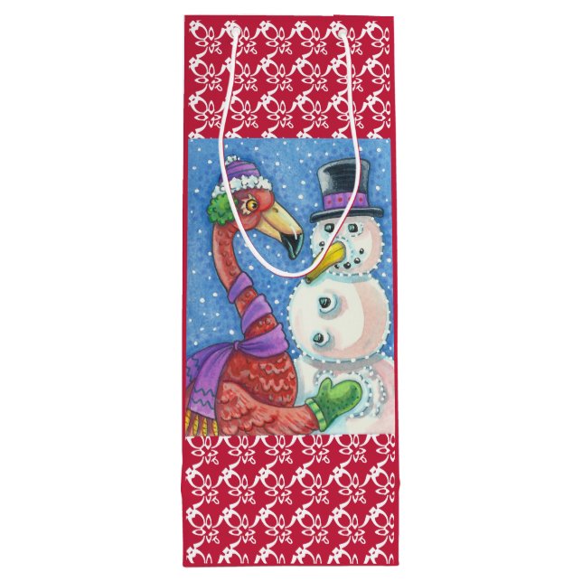 SACOLA PARA VINHO PINK FLAMINGO SNOWMAN CHRISTMAS GIFT BAG - VINHO (Verso)