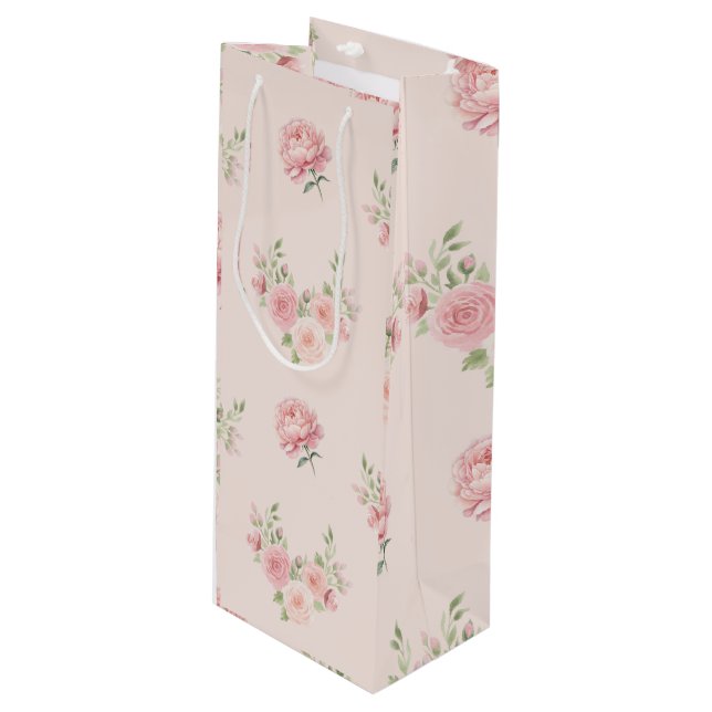 Sacola Para Vinho Pink Peony and Rose Pattern (Frente inclinada)