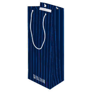 Sacola Para Vinho pinstripes azuis personalizadas do marinho
