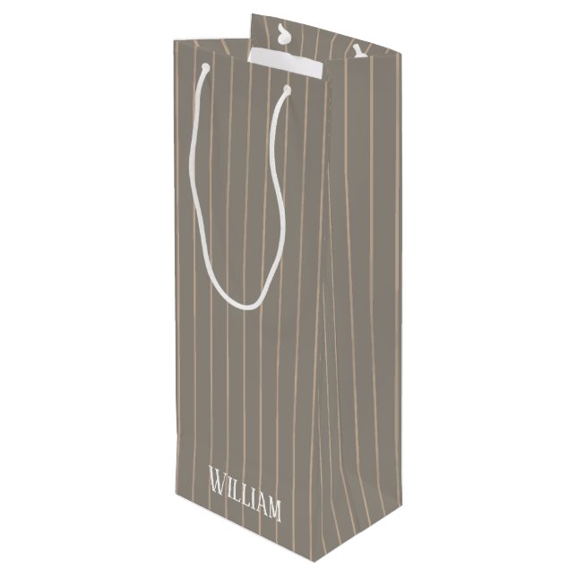 Sacola Para Vinho Pinstripes bege personalizado (Verso inclinado)
