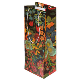 Sacola Para Vinho Pintura Acrílica Boho Design Floral