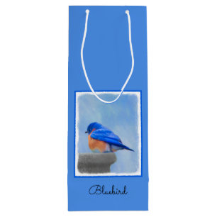 Sacola Para Vinho Pintura Bluebird - Arte Original para Pássaros