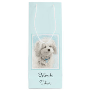 Sacola Para Vinho Pintura de Coton de Tulear - Arte de Cão Original