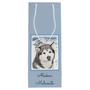 Sacola Para Vinho Pintura de Malamute no Alasca - Arte de Cachorro O