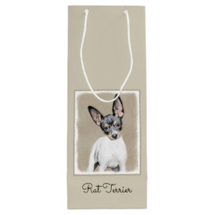 Sacola Para Vinho Pintura de Rat Terrier - Arte de Cachorro Original