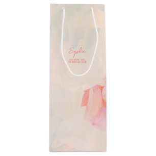 Sacola Para Vinho Pintura em Arte Abstrata Rosa e Coral com Texto Pe