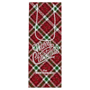 Sacola Para Vinho Plaid Natalino Brilhante