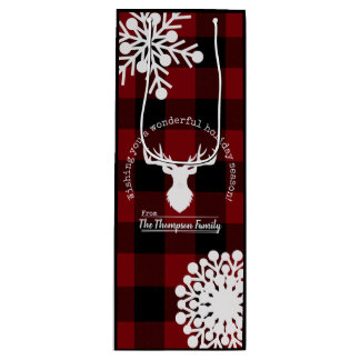 Sacola Para Vinho Plaid Vermelho Preto Búfalo Natal Rena Chifres