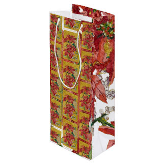 Sacola Para Vinho Poinsettia Dourada | Natal de Arte Refinada