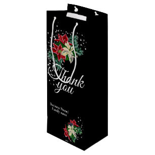 Sacola Para Vinho Poinsettia Floral Preta Agradecimento Obrigado