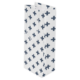 Sacola Para Vinho Polka de cinza azul cruz em branco