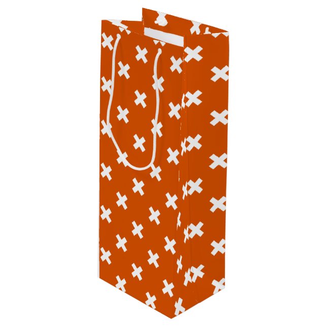 Sacola Para Vinho Pontos de cruz brancos em laranja queimado (Frente inclinada)