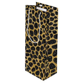 SACOLA PARA VINHO PONTOS LEOPARD PRETOS E DOURADOS