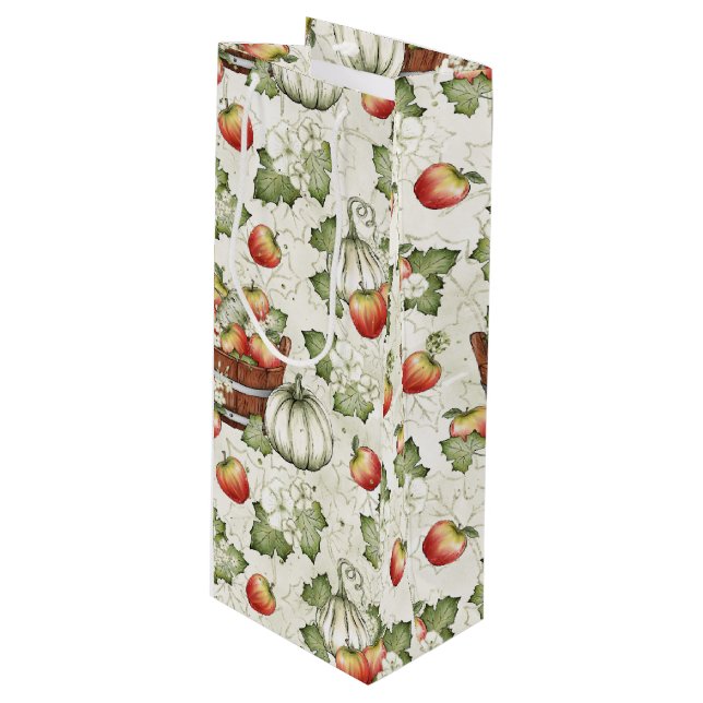 SACOLA PARA VINHO PUMPKINS DO OUTONO BRANCO DE LARANJA (Frente inclinada)