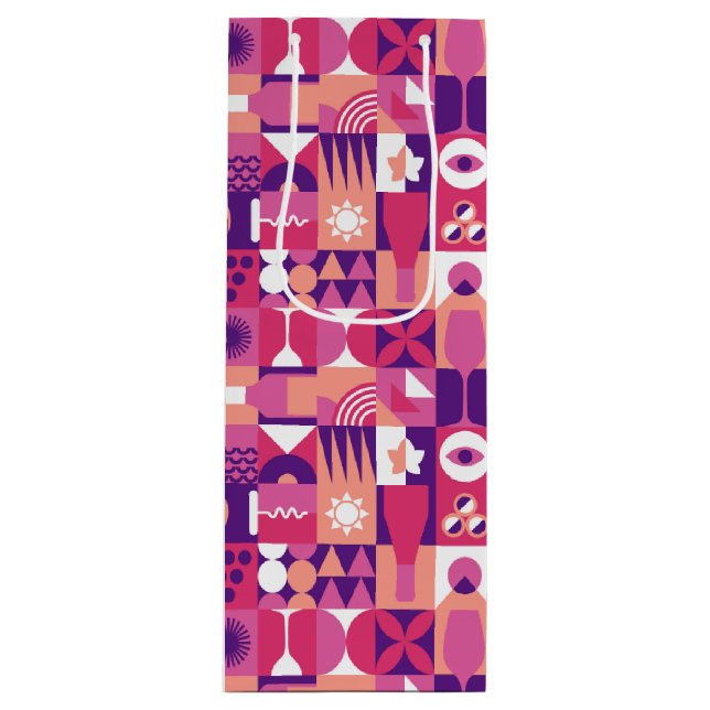 Sacola Para Vinho Púrpura Retrorna Padrão Bauhaus (Frente)