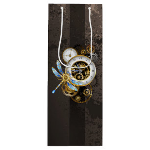 Sacola Para Vinho Relógio Steampunk com Dragonfly Mecânica