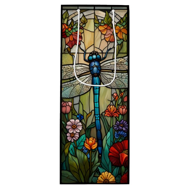 Sacola Para Vinho Retro art nouveau dragonfly boho chic (Frente)
