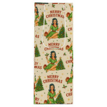 Retro Christmas Pin-Up Wine Gift Bag
