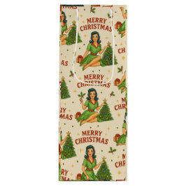 Sacola Para Vinho Retro Christmas Pin-Up Wine Gift Bag