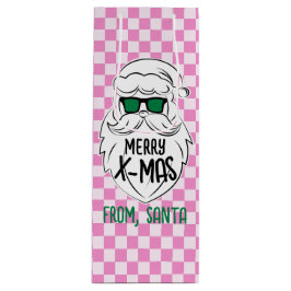 Sacola Para Vinho Retro Groovy Pink Checkered Santa Claus Christmas 
