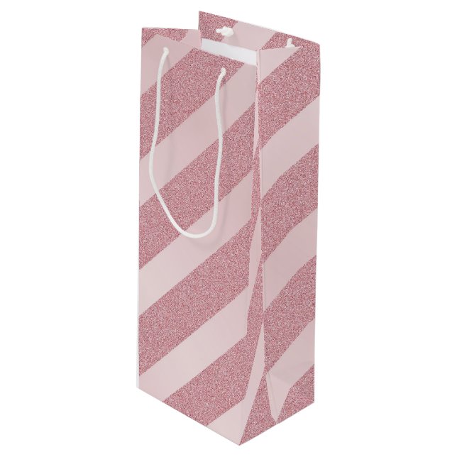 Sacola Para Vinho Rosa Dourado Glitter Trendy Modelo Elegante Modern (Frente inclinada)