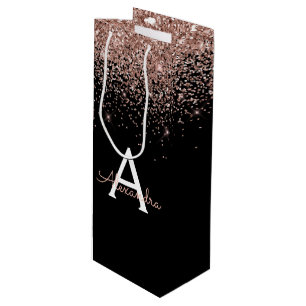 Sacola Para Vinho Rosa Dourado - Monograma de luxo brilhante cor-de-