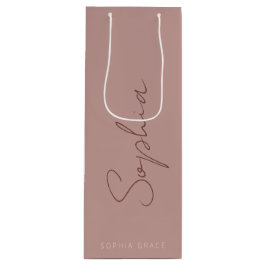 Sacola Para Vinho Rosa Empoeirada Moderno Script Manuscrito Monogram