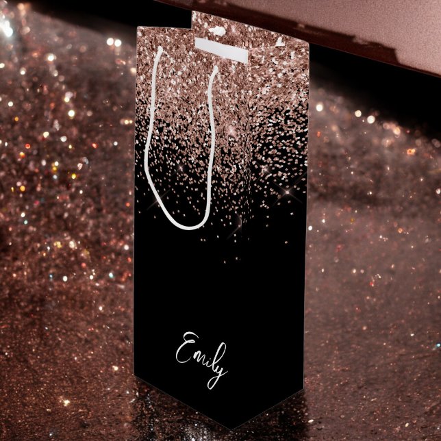 Sacola Para Vinho Rosa Negra Girly Dourado Brilho Rosa Monograma (Criador carregado)