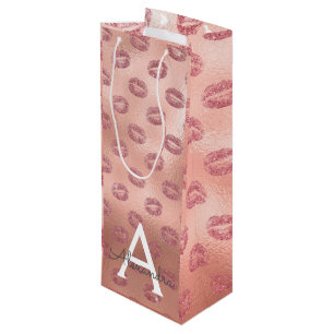 Sacola Para Vinho Rosa rosa rosa Dourada Lipstick beija Monograma An