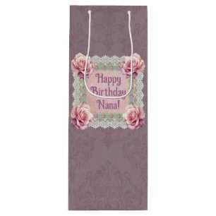 Sacola Para Vinho Rosas Mauve Personalizados Lace Damask Gift Bag