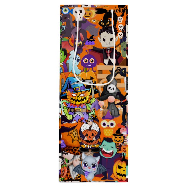 Sacola Para Vinho Rostos incríveis do Halloween (Frente)